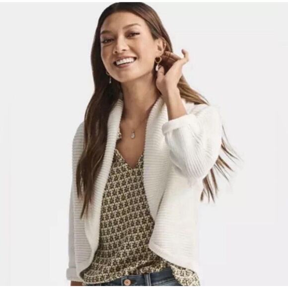 CAbi‎ Women's White 100% Cotton Open Front Knitted Cardigan Sweater Size Medium - Picture 1 of 6